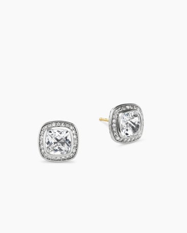 Albion® Stud Earrings in Sterling Silver with White Topaz and Diamonds, 7mm