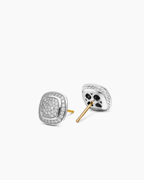 Womens Albion® Stud Earrings in Sterling Silver with Pavé Diamonds, 7mm