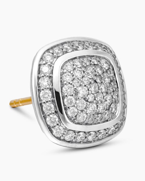 Womens Albion® Stud Earrings in Sterling Silver with Pavé Diamonds, 7mm