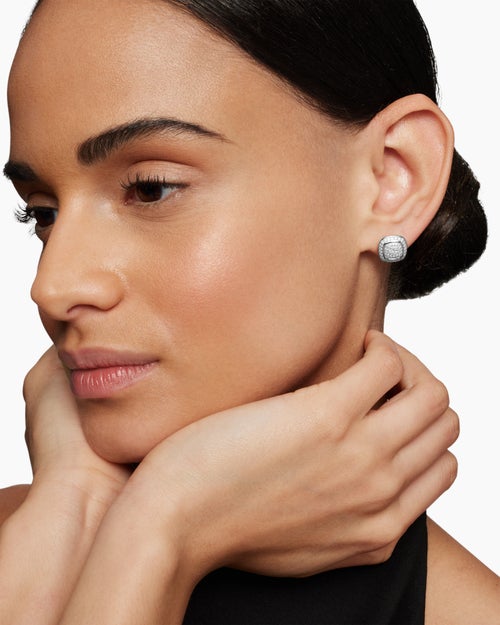 Womens Albion® Stud Earrings in Sterling Silver with Pavé Diamonds, 7mm