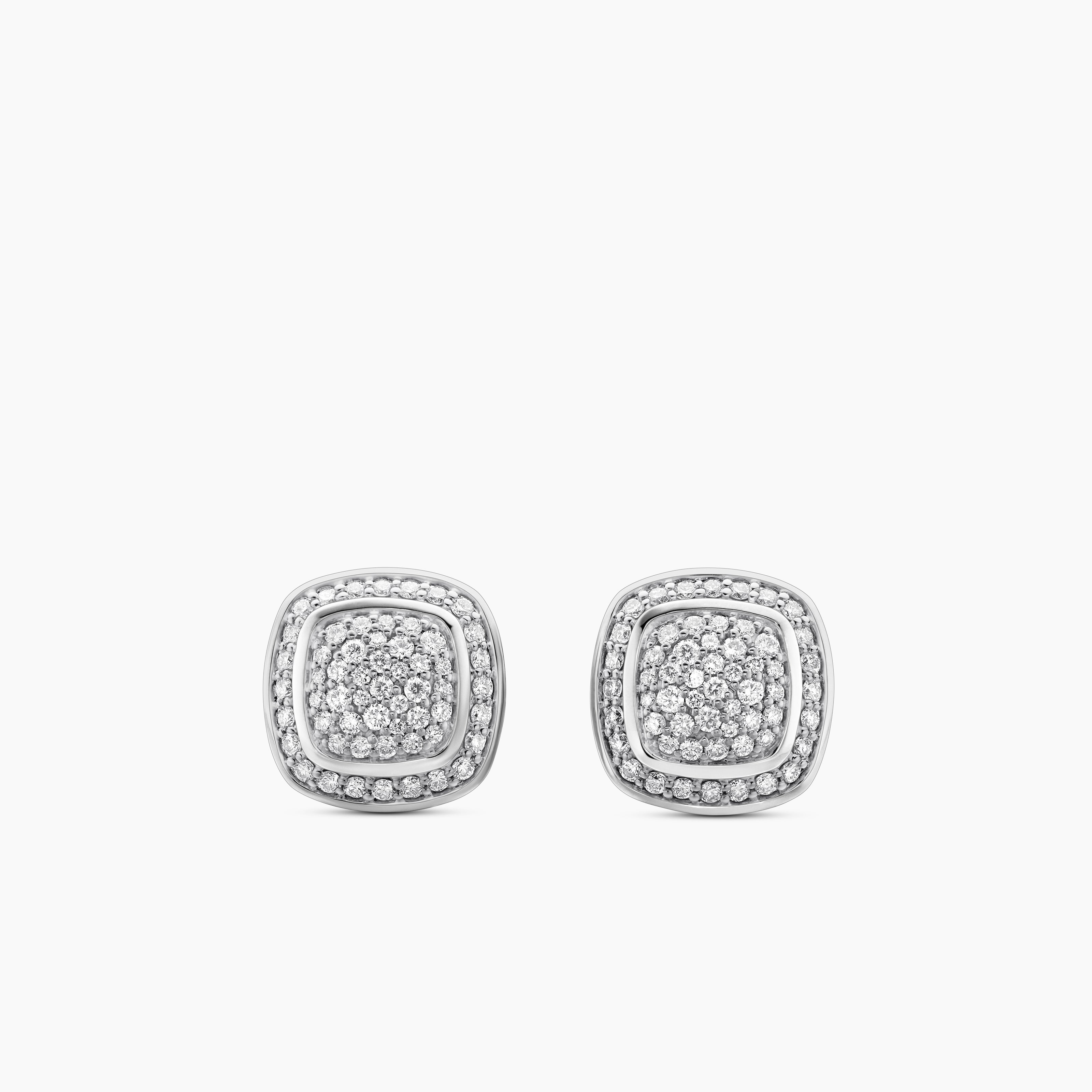 Womens Albion&reg; Stud Earrings in Sterling Silver with Pav&eacute; Diamonds, 7mm