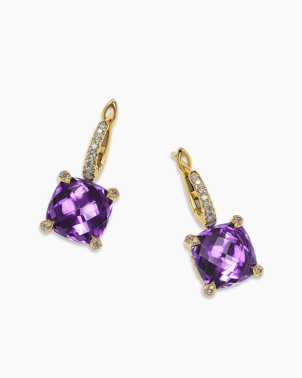 Chatelaine® Drop Earrings in 18K Yellow Gold with Amethyst and Diamonds, 11mm