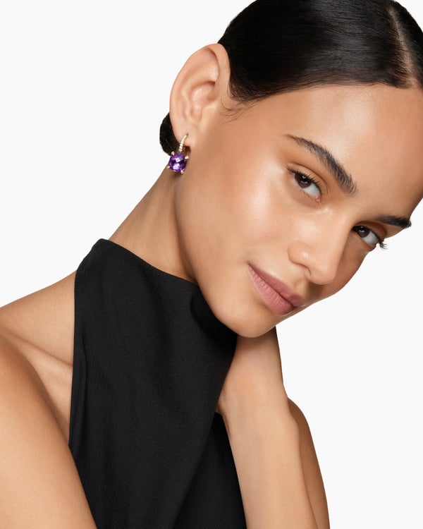 Chatelaine® Drop Earrings in 18K Yellow Gold with Amethyst and Diamonds, 11mm