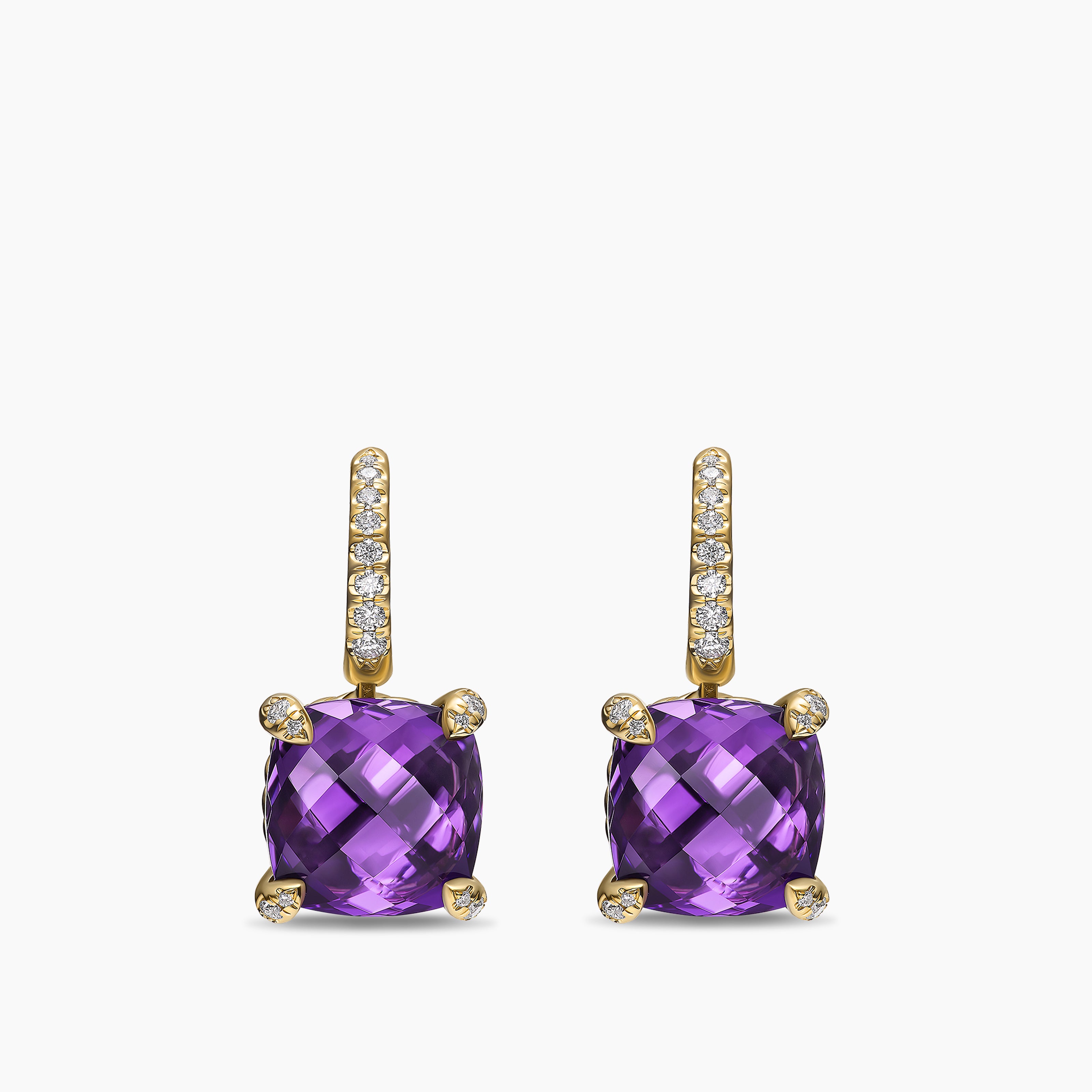 Womens Chatelaine&reg; Drop Earrings in 18K Yellow Gold with Amethyst and Diamonds, 11mm