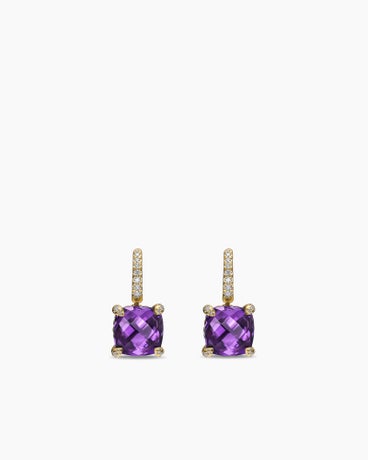 Chatelaine® Drop Earrings in 18K Yellow Gold with Amethyst and Diamonds, 11mm