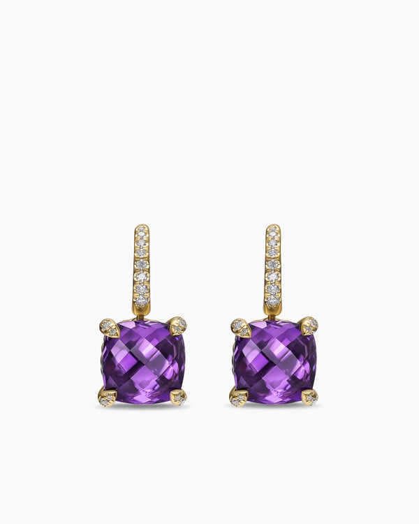 Chatelaine® Drop Earrings in 18K Yellow Gold with Amethyst and Diamonds, 11mm