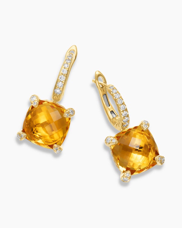 Chatelaine® Drop Earrings in 18K Yellow Gold with Citrine and Diamonds, 11mm