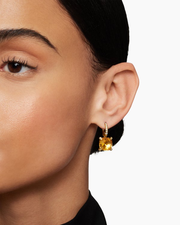 Chatelaine® Drop Earrings in 18K Yellow Gold with Citrine and Diamonds, 11mm