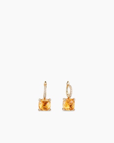 Chatelaine® Drop Earrings in 18K Yellow Gold with Citrine and Diamonds, 11mm