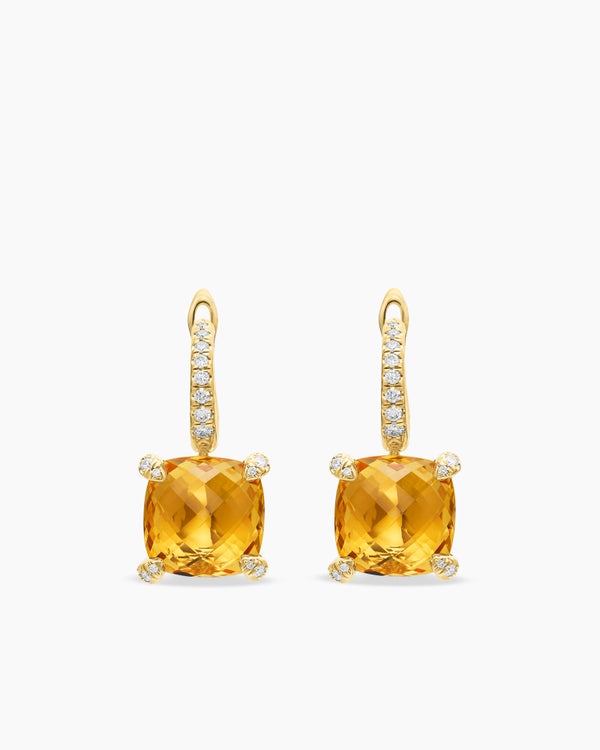 Chatelaine® Drop Earrings in 18K Yellow Gold with Citrine and Diamonds, 11mm