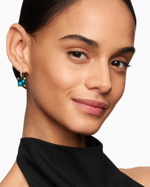 Womens Chatelaine® Drop Earrings in 18K Yellow Gold with Hampton Blue Topaz and Diamonds, 11mm