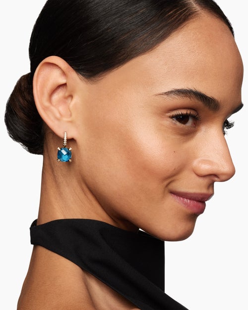 Womens Chatelaine® Drop Earrings in 18K Yellow Gold with Hampton Blue Topaz and Diamonds, 11mm