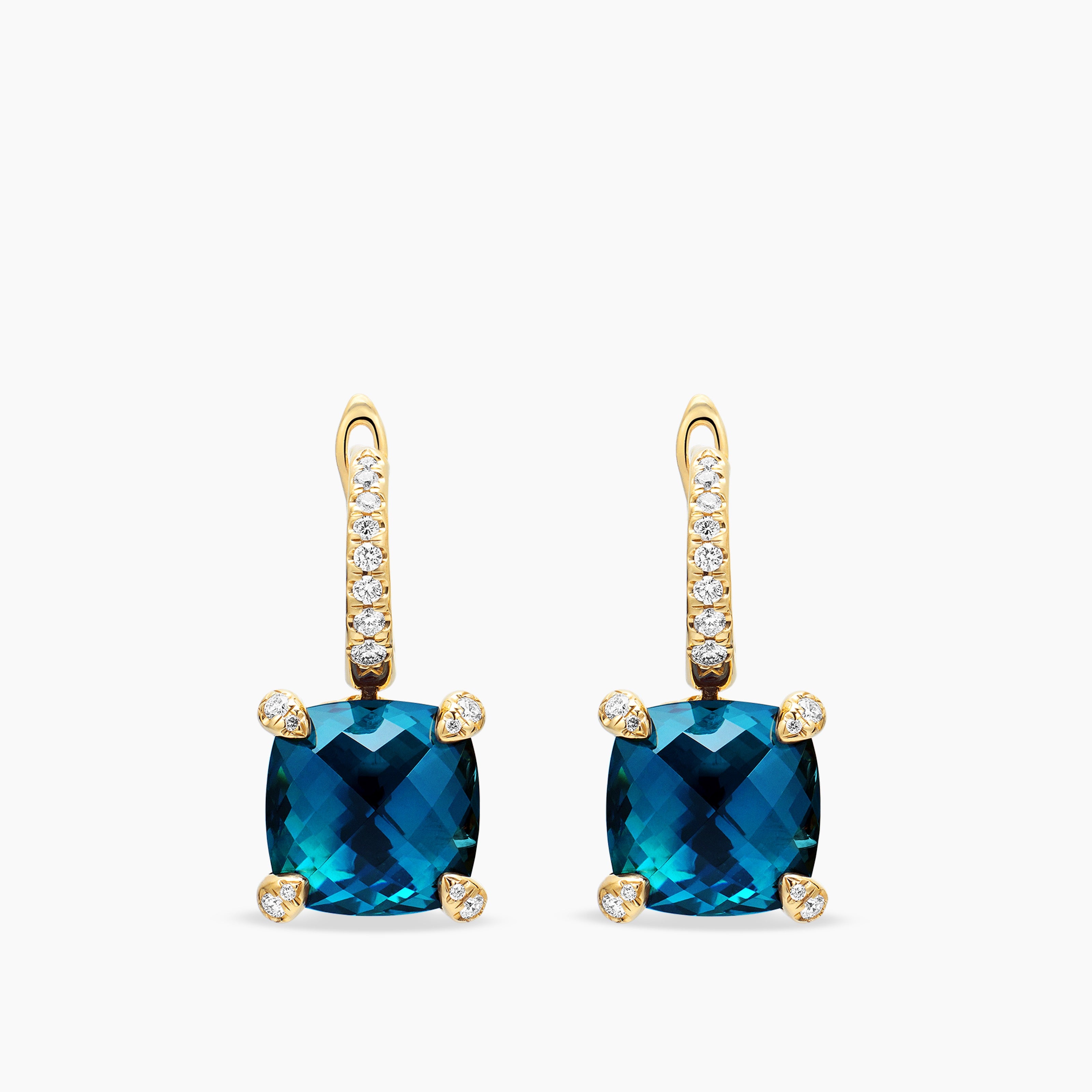Womens Chatelaine&reg; Drop Earrings in 18K Yellow Gold with Hampton Blue Topaz and Diamonds, 11mm