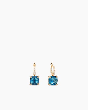 Chatelaine® Drop Earrings in 18K Yellow Gold with Hampton Blue Topaz and Diamonds, 11mm