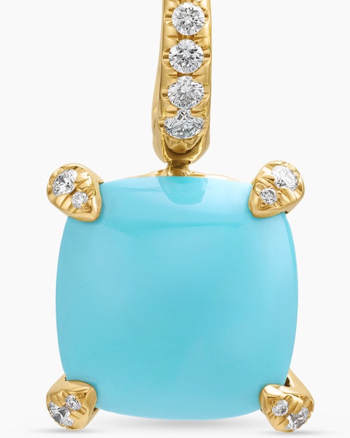 Womens Chatelaine® Drop Earrings in 18K Yellow Gold with Turquoise and Diamonds, 11mm
