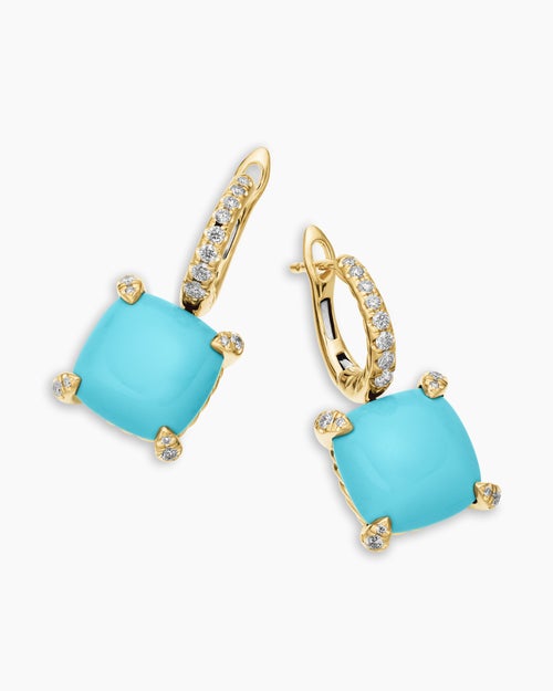 Womens Chatelaine® Drop Earrings in 18K Yellow Gold with Turquoise and Diamonds, 11mm