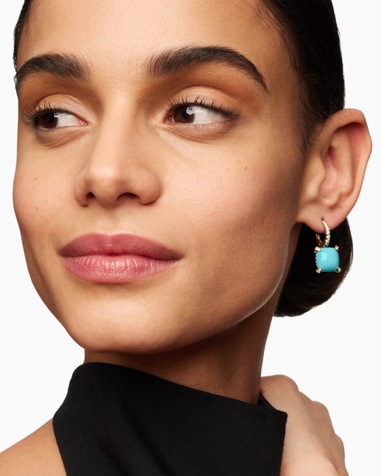 Chatelaine® Drop Earrings in 18K Yellow Gold with Turquoise and Diamonds, 11mm