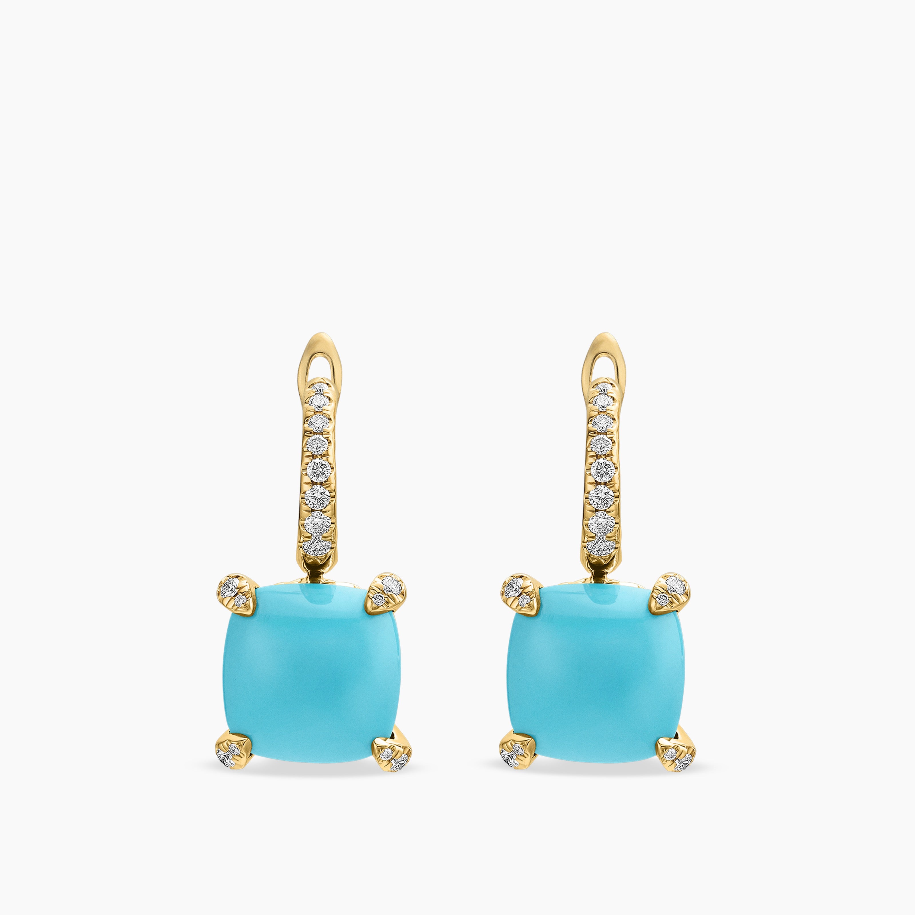 Womens Chatelaine&reg; Drop Earrings in 18K Yellow Gold with Turquoise and Diamonds, 11mm