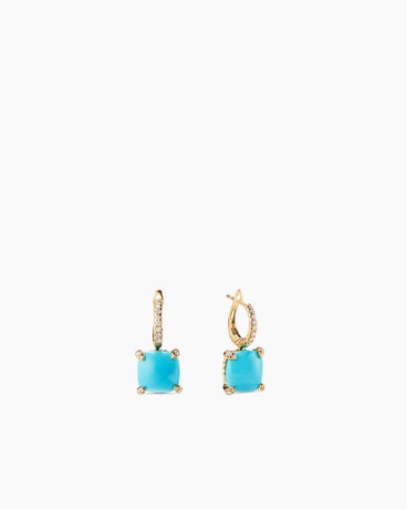 Chatelaine® Drop Earrings in 18K Yellow Gold with Turquoise and Diamonds, 11mm