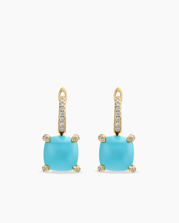 Boucles d’oreilles pendantes Chatelaine® en or jaune 18 carats avec turquoise et diamants, 11 mm