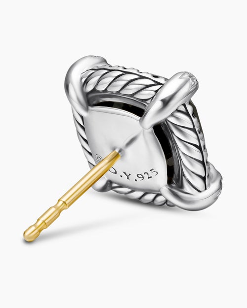 Womens Chatelaine® Pavé Bezel Stud Earrings in Sterling Silver with Black Onyx and Diamonds, 9mm