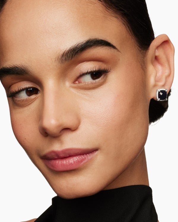 Chatelaine® Pavé Bezel Stud Earrings in Sterling Silver with Black Onyx and Diamonds, 9mm