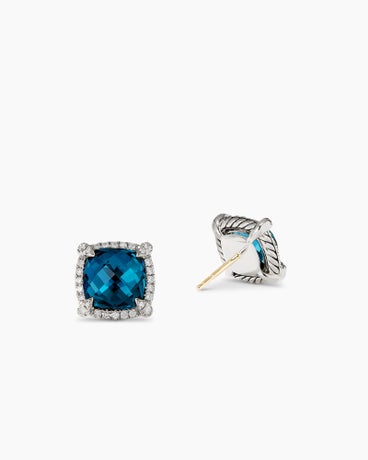 Chatelaine® Pavé Bezel Stud Earrings in Sterling Silver with Hampton Blue Topaz and Diamonds, 9mm