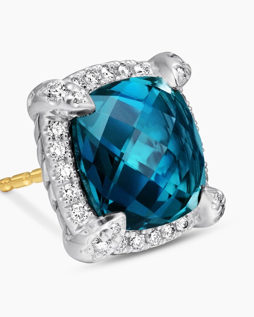 Womens Chatelaine® Pavé Bezel Stud Earrings in Sterling Silver with Hampton Blue Topaz and Diamonds, 9mm