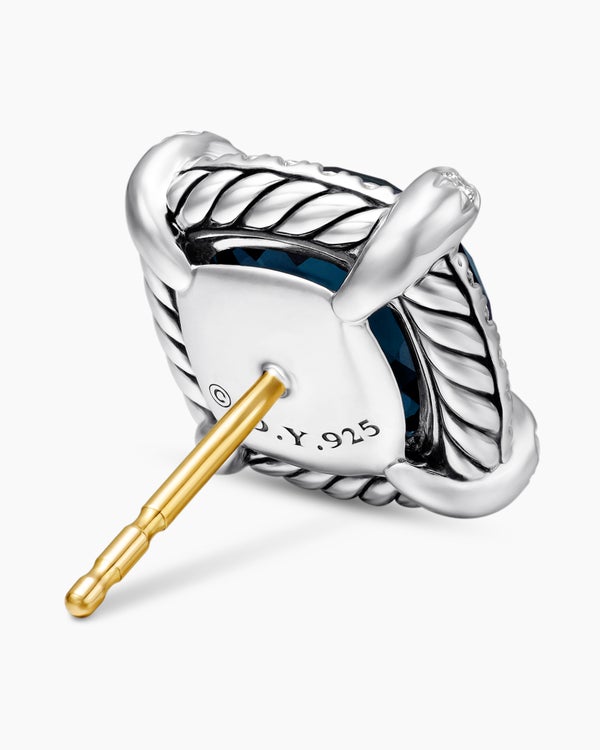 Chatelaine® Pavé Bezel Stud Earrings in Sterling Silver with Hampton Blue Topaz and Diamonds, 9mm