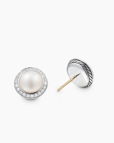 Petite Cerise Stud Earrings in Sterling Silver with Pearls and Diamonds, 12mm