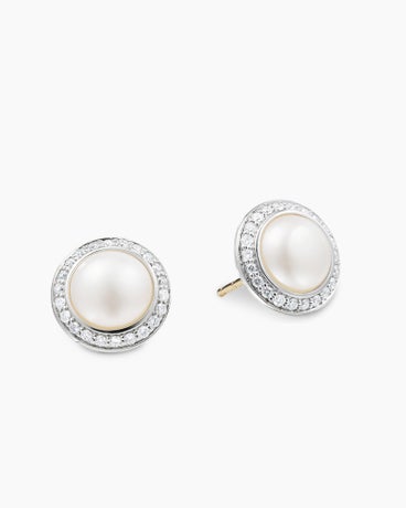 Petite Cerise Stud Earrings in Sterling Silver with Pearls and Diamonds, 12mm