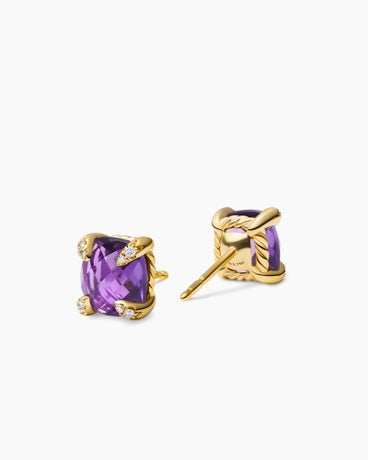 Chatelaine® Stud Earrings in 18K Yellow Gold with Amethyst and Diamonds, 8mm