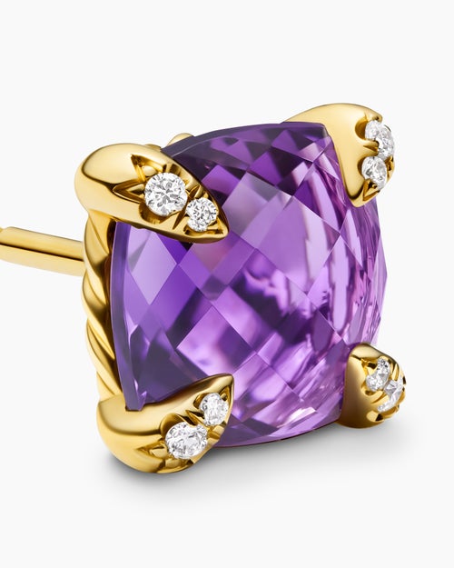 Womens Chatelaine® Stud Earrings in 18K Yellow Gold with Amethyst and Diamonds, 8mm