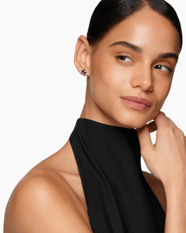 Boucles d’oreilles Chatelaine® en or jaune 18 carats avec améthyste et diamants, 8 mm