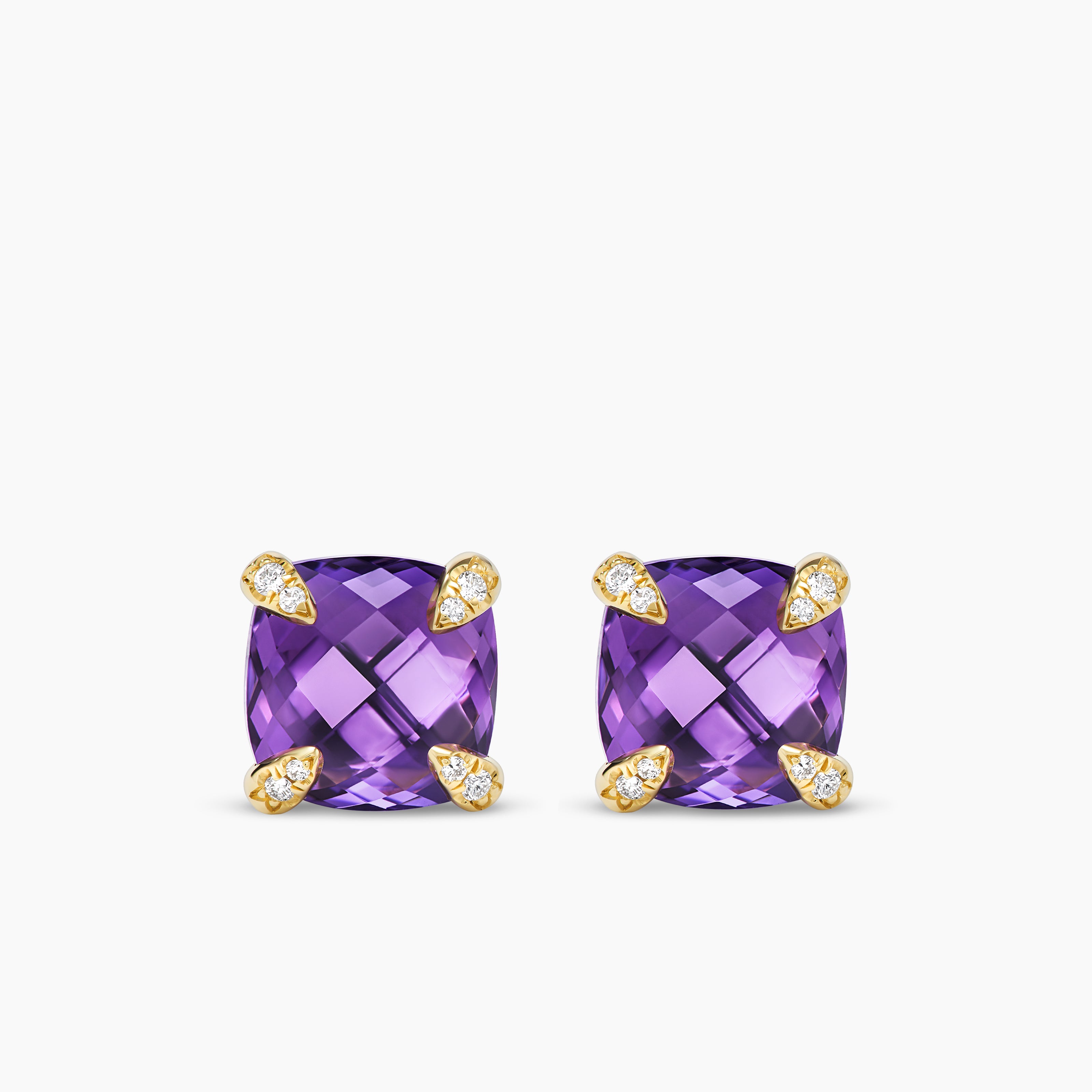 Womens Chatelaine&reg; Stud Earrings in 18K Yellow Gold with Amethyst and Diamonds, 8mm