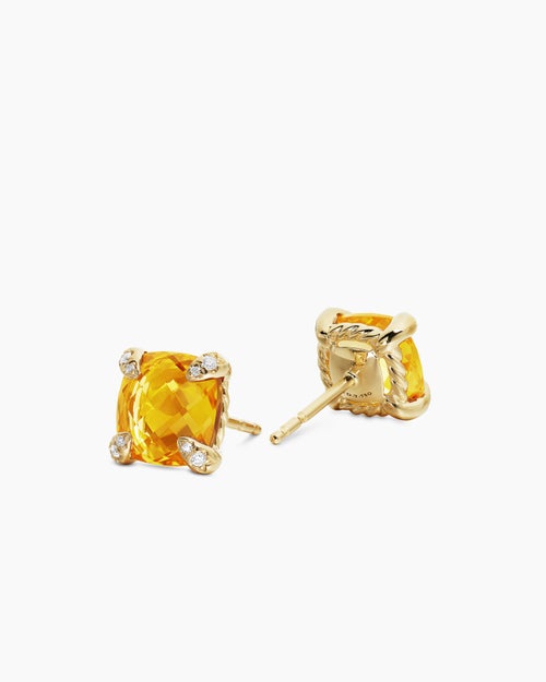 Womens Chatelaine® Stud Earrings in 18K Yellow Gold with Citrine and Diamonds, 8mm