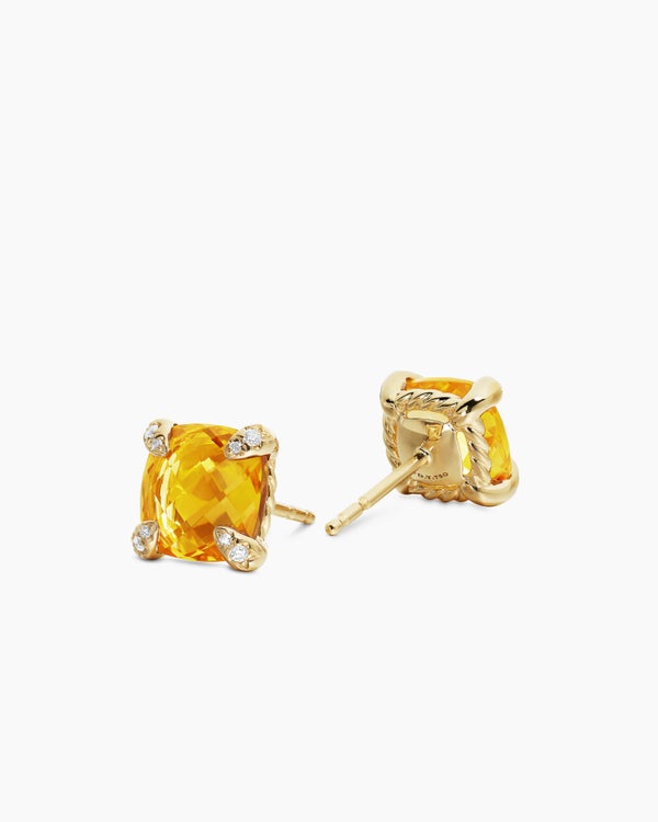 Chatelaine® Stud Earrings in 18K Yellow Gold with Citrine and Diamonds, 8mm