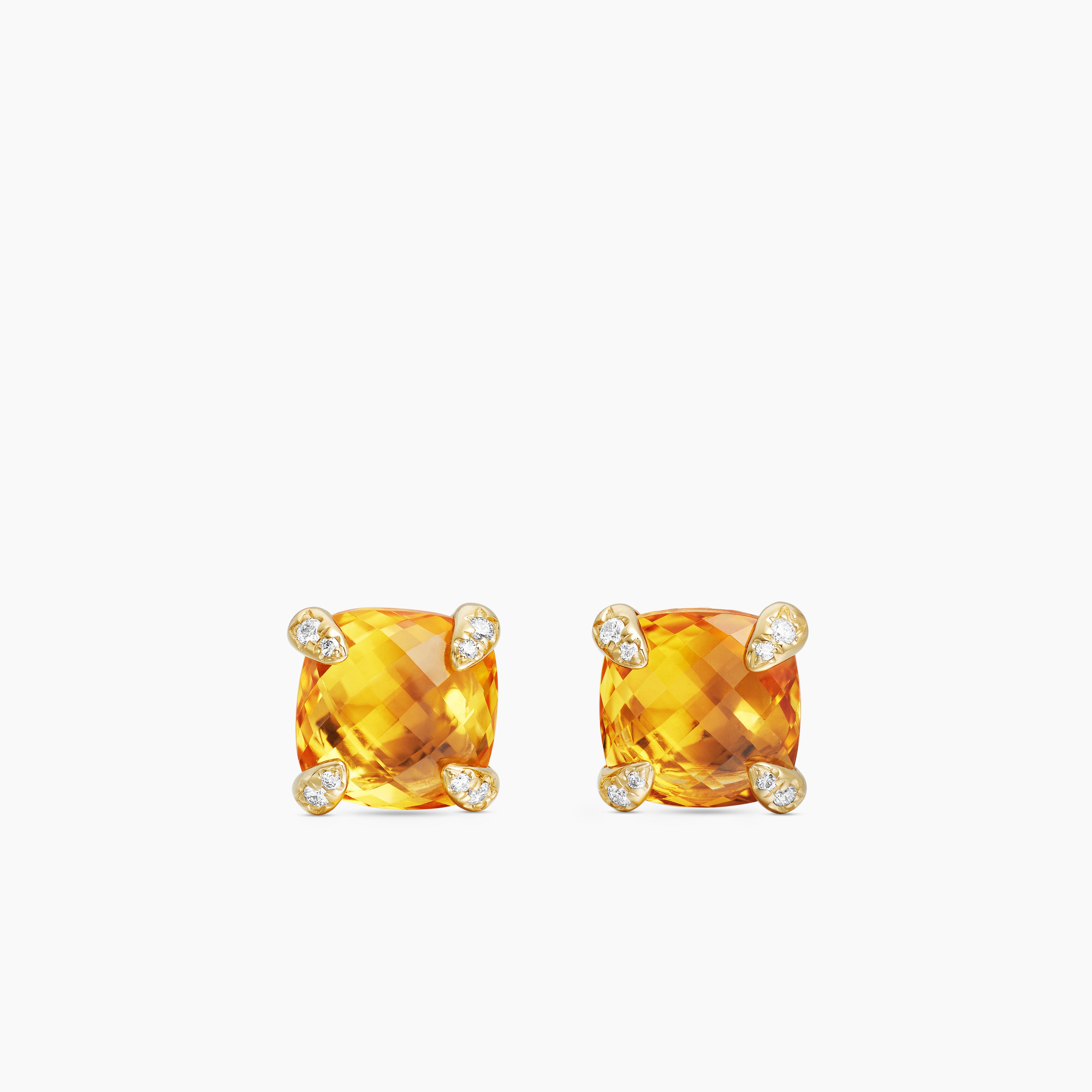 Womens Chatelaine&reg; Stud Earrings in 18K Yellow Gold with Citrine and Diamonds, 8mm
