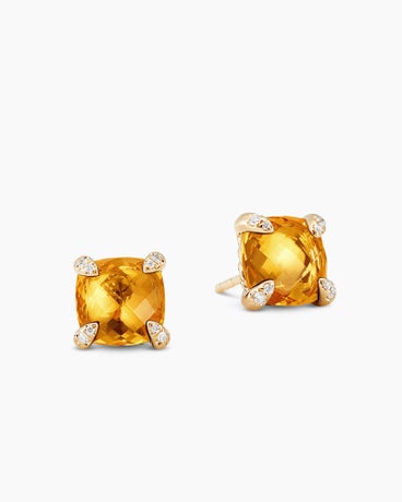 Chatelaine® Stud Earrings in 18K Yellow Gold with Citrine and Diamonds, 8mm