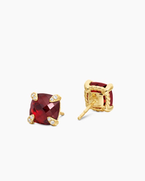 Womens Chatelaine® Stud Earrings in 18ct Yellow Gold with Garnet and Diamonds, 8mm
