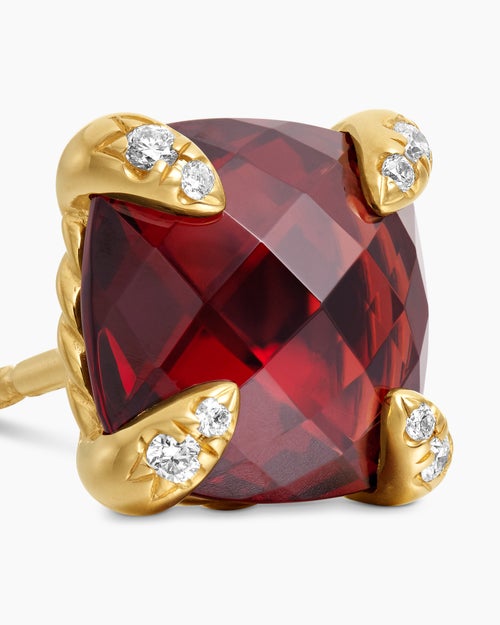 Womens Chatelaine® Stud Earrings in 18ct Yellow Gold with Garnet and Diamonds, 8mm