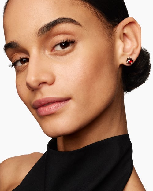 Womens Chatelaine® Stud Earrings in 18ct Yellow Gold with Garnet and Diamonds, 8mm