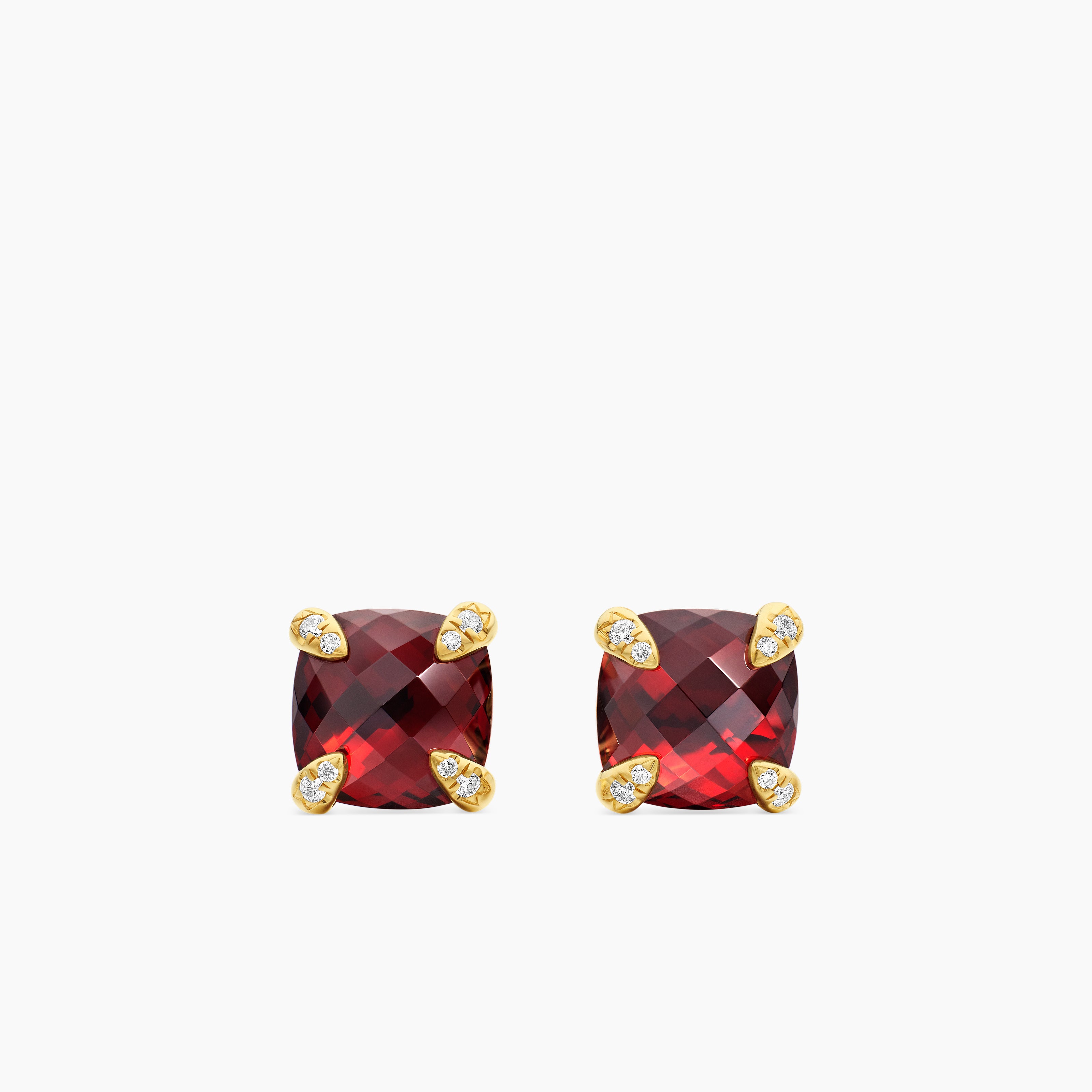 Womens Chatelaine&reg; Stud Earrings in 18K Yellow Gold with Garnet and Diamonds, 8mm