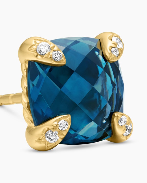Chatelaine® Stud Earrings in 18K Yellow Gold with Hampton Blue Topaz and Diamonds, 8mm