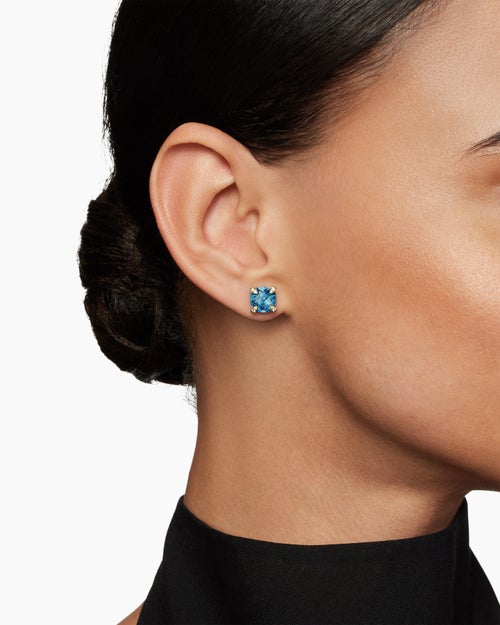 Womens Chatelaine® Stud Earrings in 18K Yellow Gold with Hampton Blue Topaz and Diamonds, 8mm