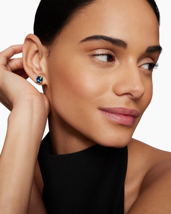 Chatelaine® Stud Earrings in 18K Yellow Gold with Hampton Blue Topaz and Diamonds, 8mm