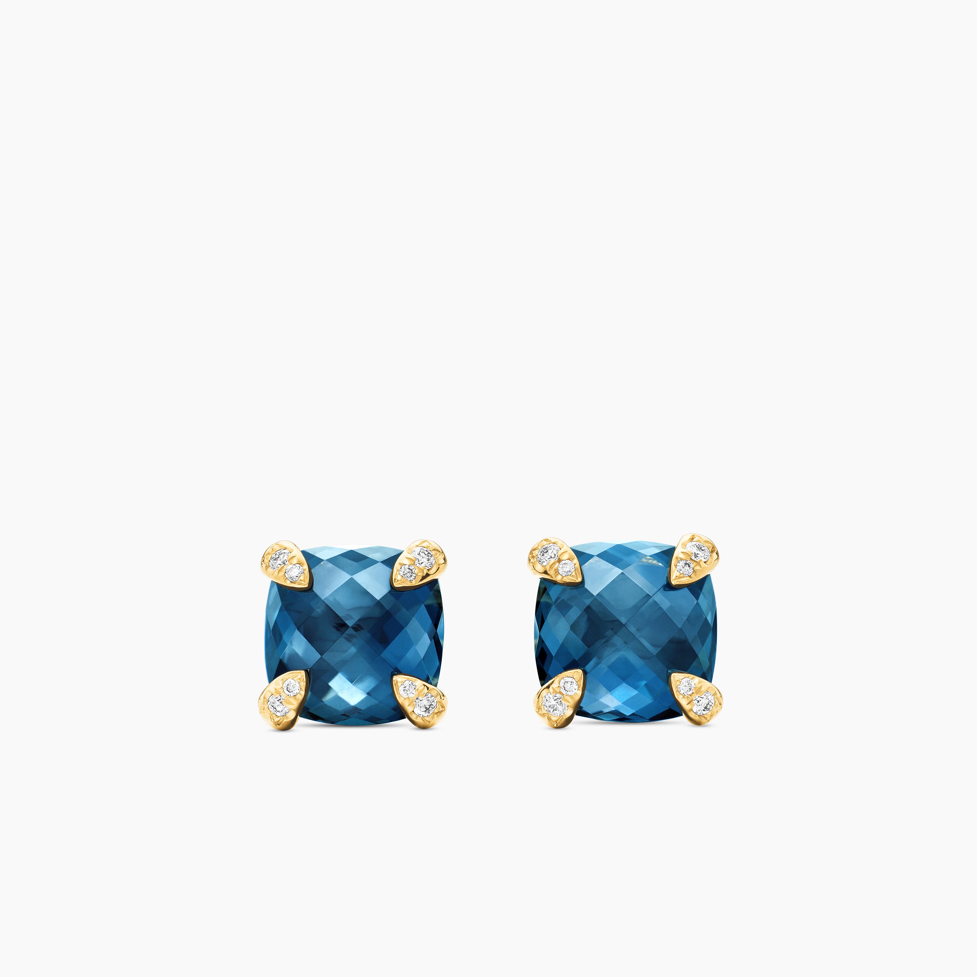 Womens Chatelaine&reg; Stud Earrings in 18K Yellow Gold with Hampton Blue Topaz and Diamonds, 8mm