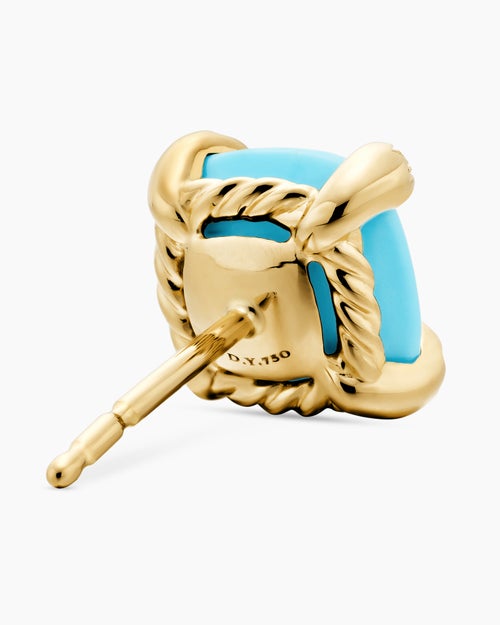 Womens Chatelaine® Stud Earrings in 18K Yellow Gold with Turquoise and Diamonds, 8mm