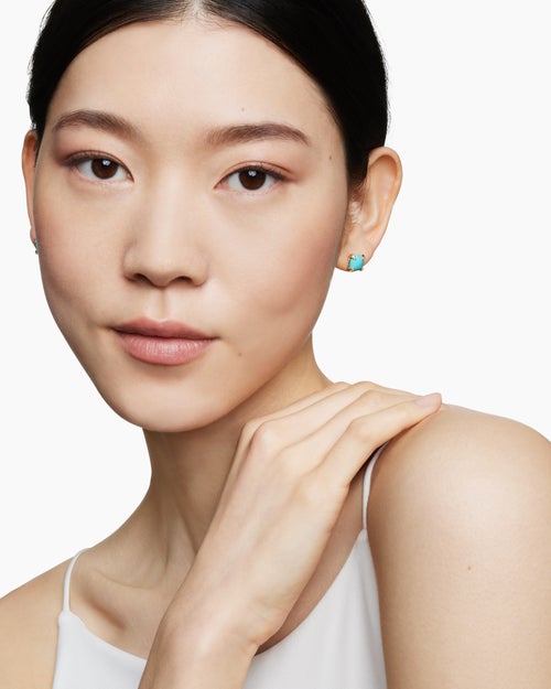 Womens Chatelaine® Stud Earrings in 18K Yellow Gold with Turquoise and Diamonds, 8mm