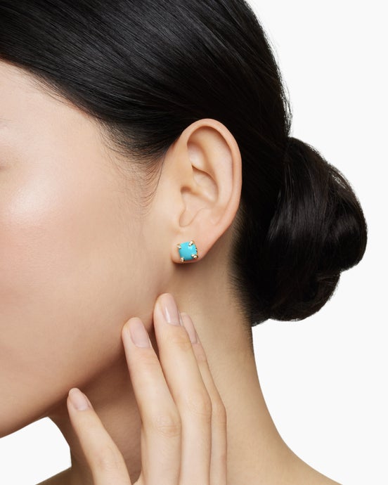 Chatelaine® Stud Earrings in 18K Yellow Gold with Turquoise and Diamonds, 8mm